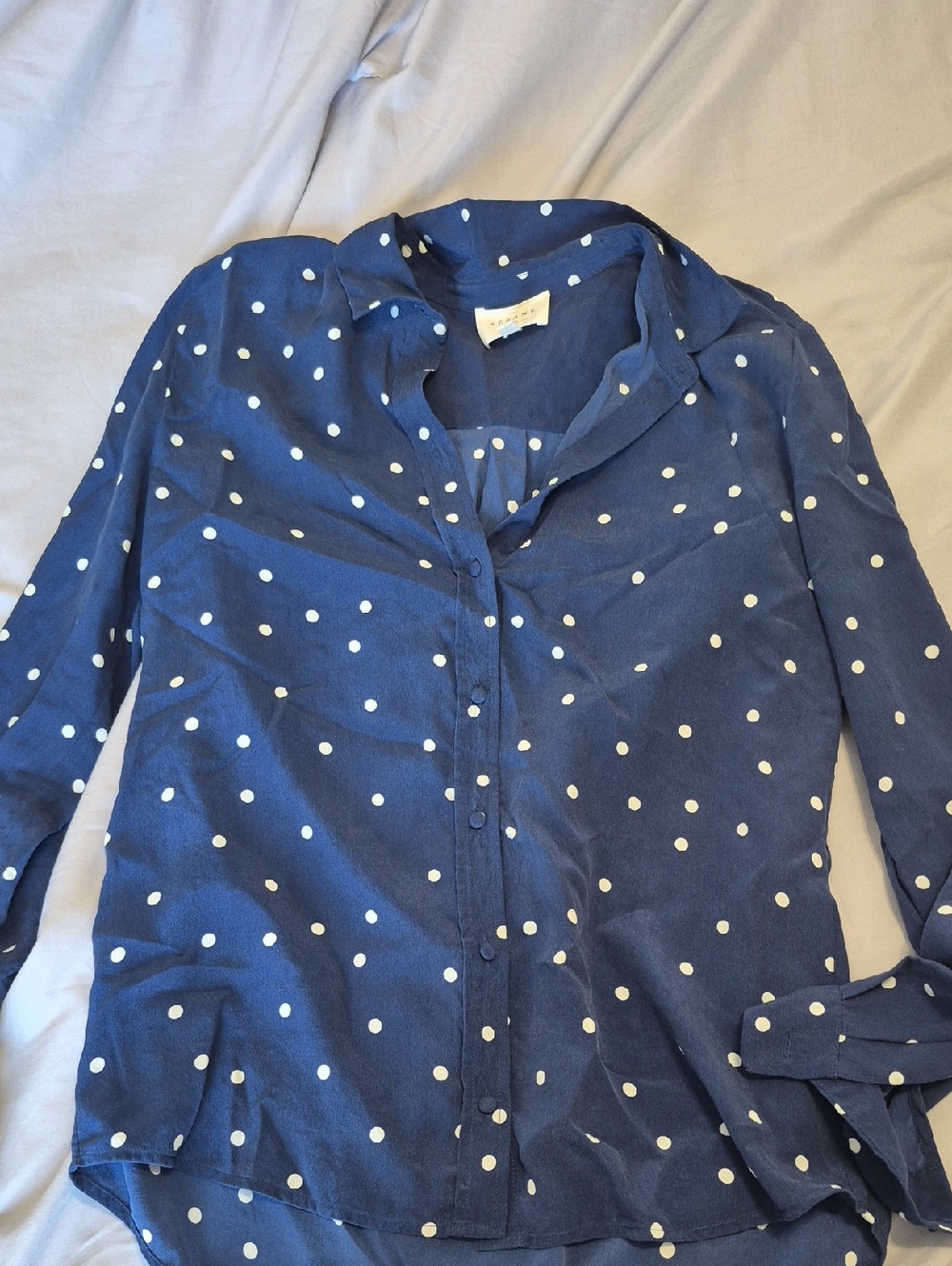 Sézane blouse in Navy Blue with White Polka Dots Size 34
